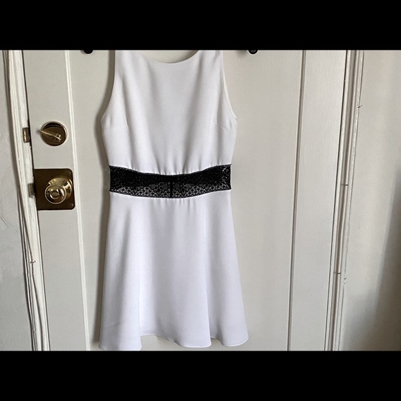 Alice and Olivia White Dress with Black Lace Trim - Picture 3 of 7